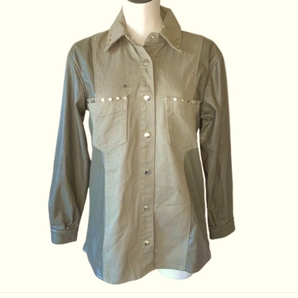 Zara Green XS Contrast Faux Leather Studded Jacket - Picture 6 of 10